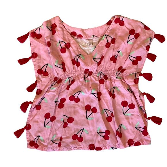 Girl's 18M Swimsuit Cover-up with Tassels Cat & Jack Pink and Red Cherry Print - Picture 1 of 6